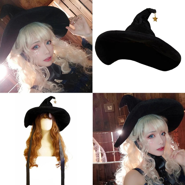 Women's Curved Cone Witch Hat Costume Accessory Women Sharp Pointed Witch Hat for Halloween Christmas Costume Party