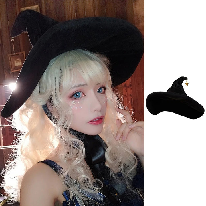 Women's Curved Cone Witch Hat Costume Accessory Women Sharp Pointed Witch Hat for Halloween Christmas Costume Party