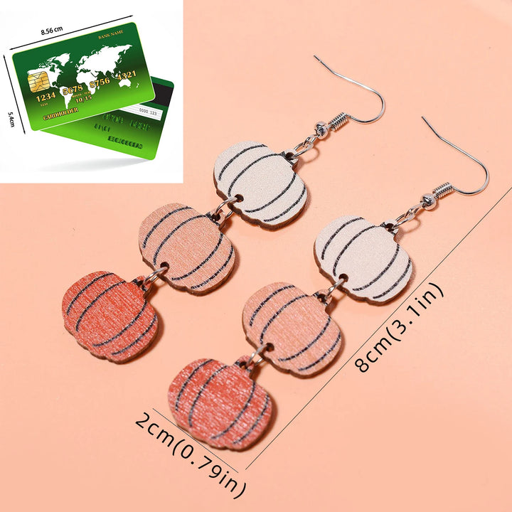 1Pair Halloween Earrings Personalized Tricolor Pumpkin Earrings Double Sided Wood Ear Rings Halloween Earrings