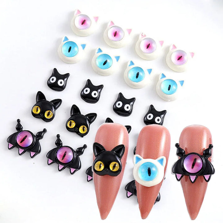 10Pcs/lot Dopamine Devil Eyes Nail Charms Evil Cartoon Cat Pupil Monster Decoration Halloween Christmas Alloy Nail Art Jewelry
