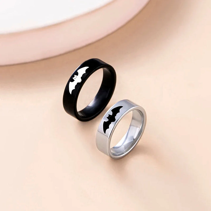 Yin Yang Bat Stainless Steel Couple Rings Punk Black Silver Color Vampire Ring For Women Men Halloween Jewelry