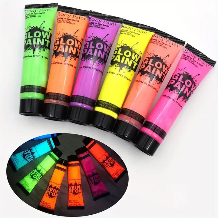 UV Body Painting Kit,6pc 25ml UV Neon Face and Body Painting Neon Fluorescent UV Black Light Body Painting Halloween Makeup