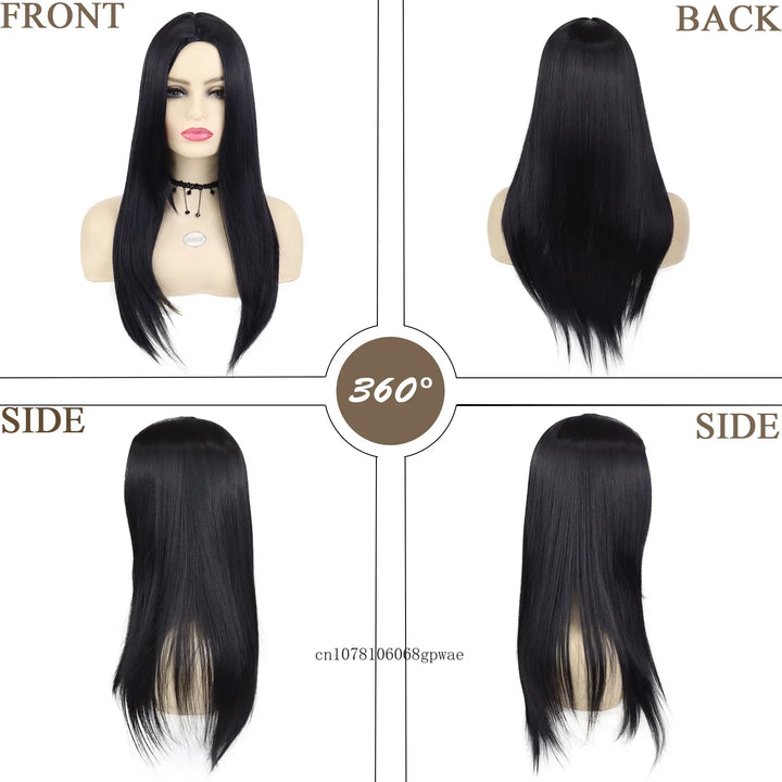 Synthetic Hair Long Straight Black Wigs for Women Girls Witch Costume Cosplay Wig Daily Party Use Halloween Natural Looking