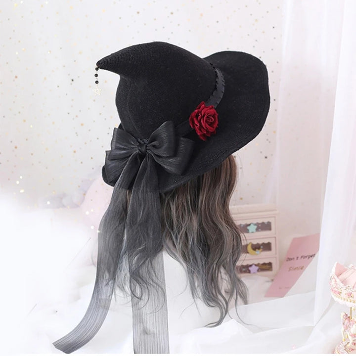 Witch Hat Rose Big Bow Adult Halloween Costume Fancy Dress for Head Decor N58F