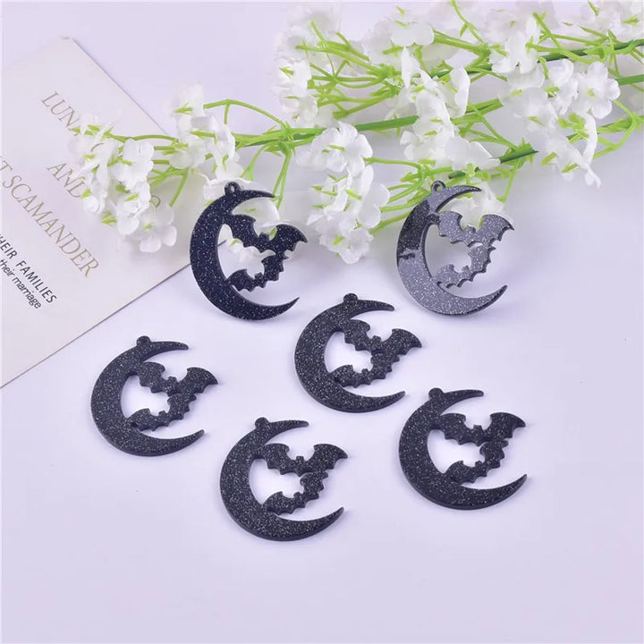 10pcs/pack Halloween Black Moon Bat Charms Pendant for Earring Necklace Jewelry Making Craft DIY