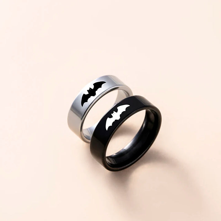 Yin Yang Bat Stainless Steel Couple Rings Punk Black Silver Color Vampire Ring For Women Men Halloween Jewelry
