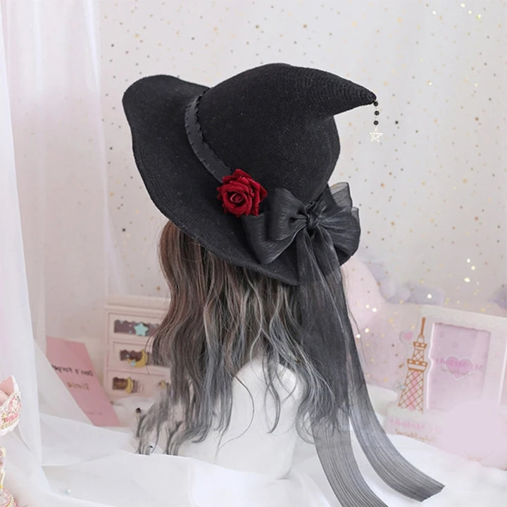 Witch Hat Rose Big Bow Adult Halloween Costume Fancy Dress for Head Decor N58F
