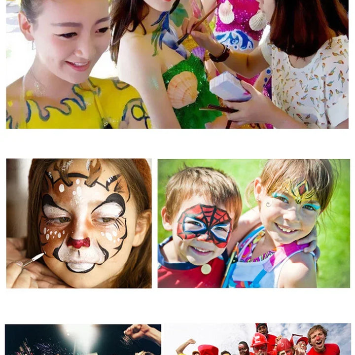 12 Face Painting Kit Body Makeup & 3 Colors Loose Powder Non Toxic Water Paint Oil with Brush Painting Halloween Cosplay Party