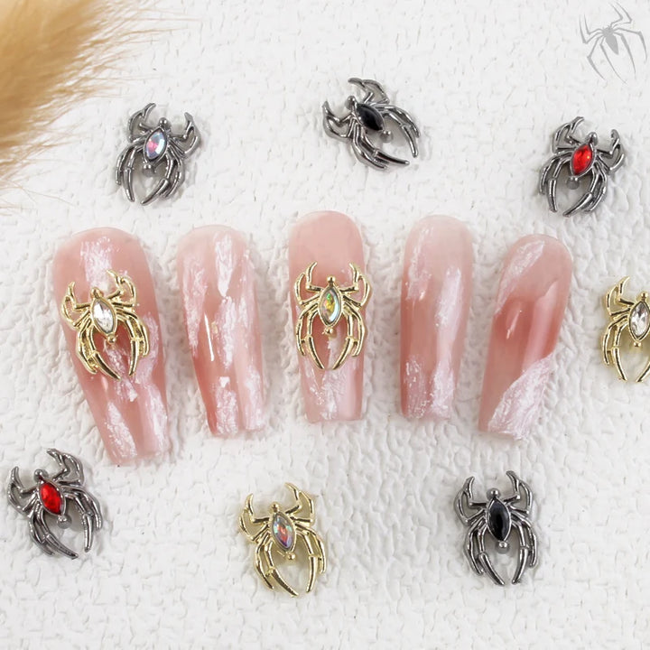 10PCS Luxury Alloy 3D Spider Nail Art Charms Rhinestones Jewelry Accessory Parts For Halloween Nail Decoration Manicure Supplies