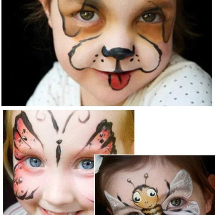 12 Face Painting Kit Body Makeup & 3 Colors Loose Powder Non Toxic Water Paint Oil with Brush Painting Halloween Cosplay Party