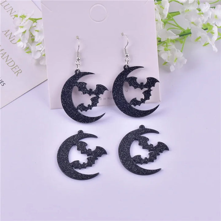 10pcs/pack Halloween Black Moon Bat Charms Pendant for Earring Necklace Jewelry Making Craft DIY