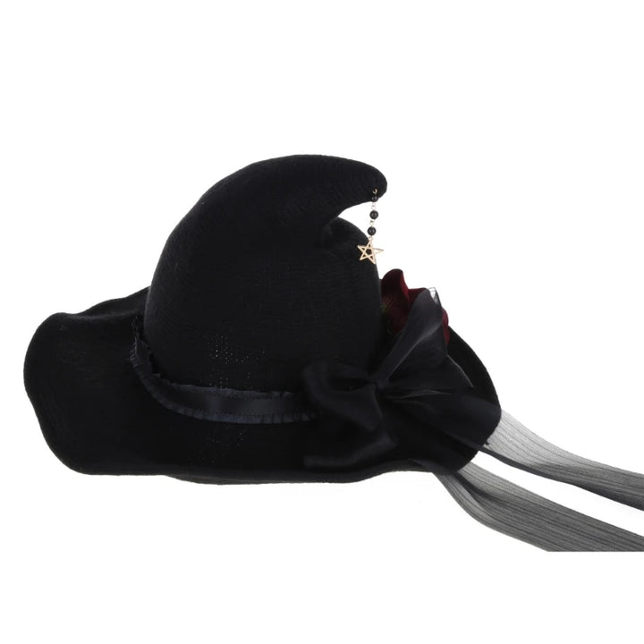 Witch Hat Rose Big Bow Adult Halloween Costume Fancy Dress for Head Decor N58F