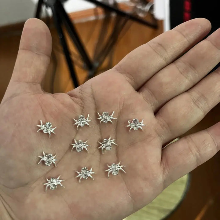 10PCS Halloween Ornaments 3D Metal Nail Art Decorations Black Skull Spider Hand Skeleton Design Jewelry DIY Decor Accessories &*