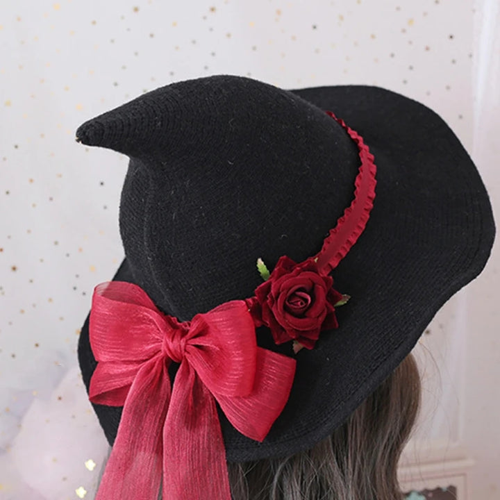 Witch Hat Rose Big Bow Adult Halloween Costume Fancy Dress for Head Decor N58F