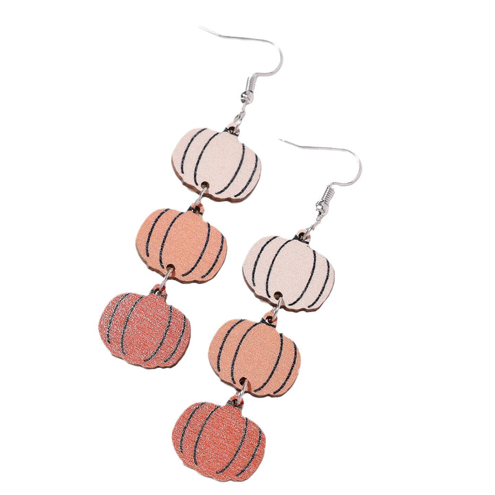 1Pair Halloween Earrings Personalized Tricolor Pumpkin Earrings Double Sided Wood Ear Rings Halloween Earrings