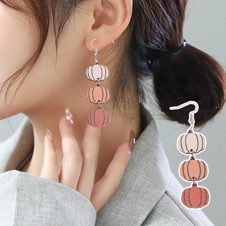 1Pair Halloween Earrings Personalized Tricolor Pumpkin Earrings Double Sided Wood Ear Rings Halloween Earrings