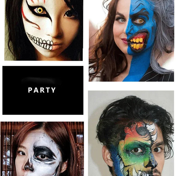 12 Face Painting Kit Body Makeup & 3 Colors Loose Powder Non Toxic Water Paint Oil with Brush Painting Halloween Cosplay Party