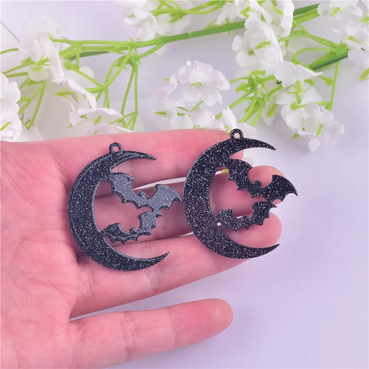 10pcs/pack Halloween Black Moon Bat Charms Pendant for Earring Necklace Jewelry Making Craft DIY
