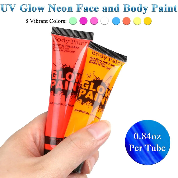 UV Body Painting Kit,6pc 25ml UV Neon Face and Body Painting Neon Fluorescent UV Black Light Body Painting Halloween Makeup