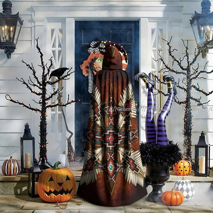 Witch Long Hooded Robe Native Mandala Owl American Halloween Cloak Cosplay Costumes for Adult