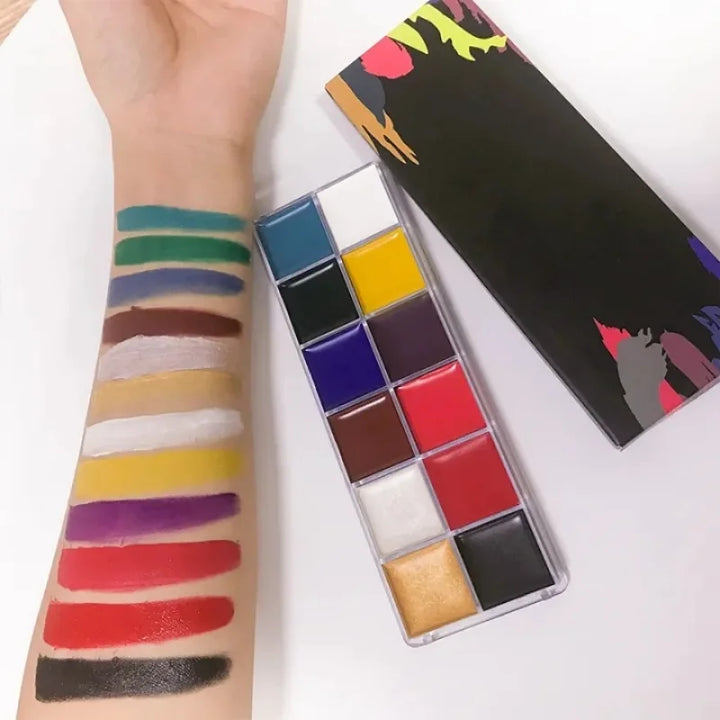 12 Face Painting Kit Body Makeup & 3 Colors Loose Powder Non Toxic Water Paint Oil with Brush Painting Halloween Cosplay Party