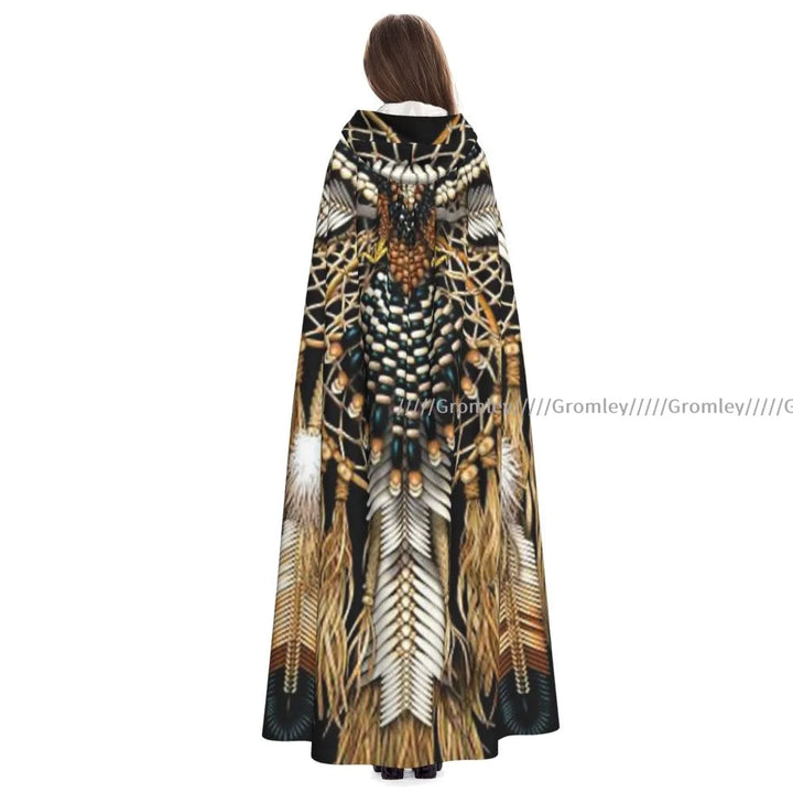 Witch Long Hooded Robe Native Mandala Owl American Halloween Cloak Cosplay Costumes for Adult