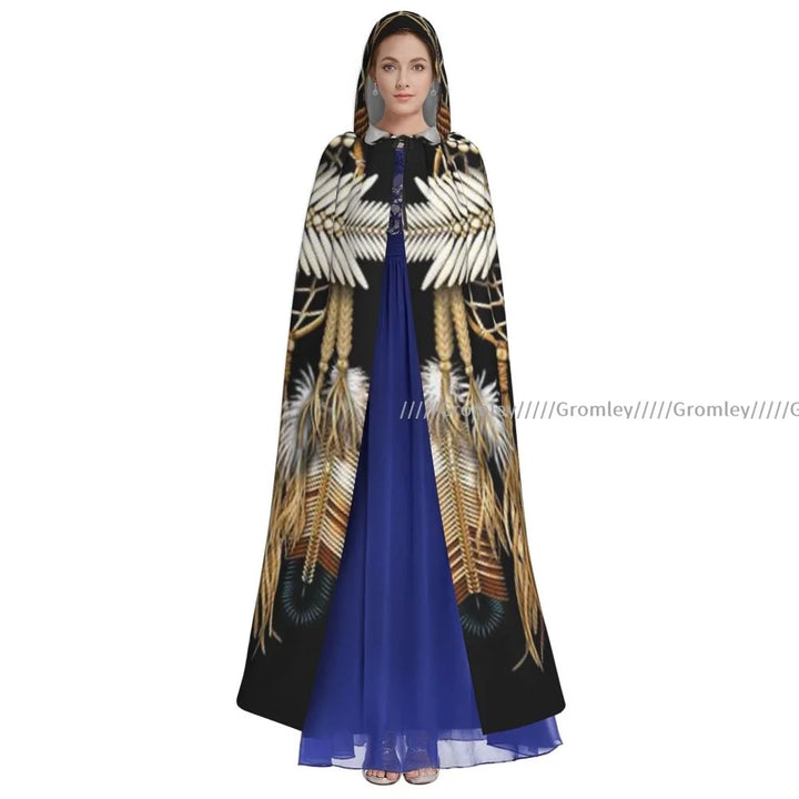 Witch Long Hooded Robe Native Mandala Owl American Halloween Cloak Cosplay Costumes for Adult