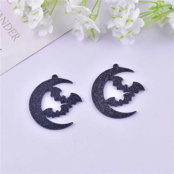 10pcs/pack Halloween Black Moon Bat Charms Pendant for Earring Necklace Jewelry Making Craft DIY