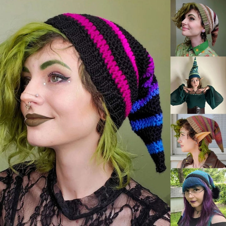 Women Winter Beanie Cute Witch Hat Knitted Hats for Girls Long Tail Decorations Halloween Knit Hat for Teens Adults