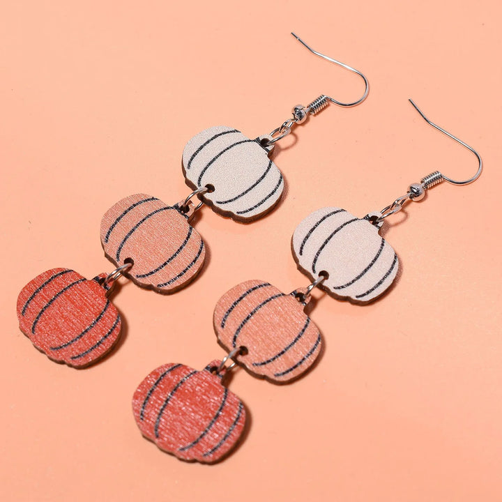 1Pair Halloween Earrings Personalized Tricolor Pumpkin Earrings Double Sided Wood Ear Rings Halloween Earrings