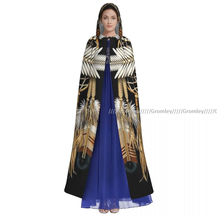 Witch Long Hooded Robe Native Mandala Owl American Halloween Cloak Cosplay Costumes for Adult