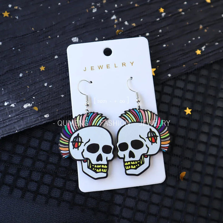 1Pair Acrylic Ghost Skull Pumpkin Earring Witch Hat Ear Pendant for Women Cartoon Ear Ring Halloween Festival Holiday Party Gift