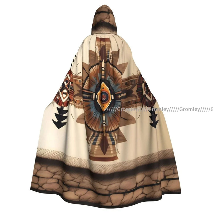 Witch Long Hooded Robe Native Mandala Owl American Halloween Cloak Cosplay Costumes for Adult