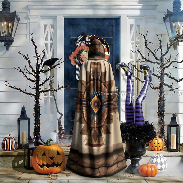 Witch Long Hooded Robe Native Mandala Owl American Halloween Cloak Cosplay Costumes for Adult