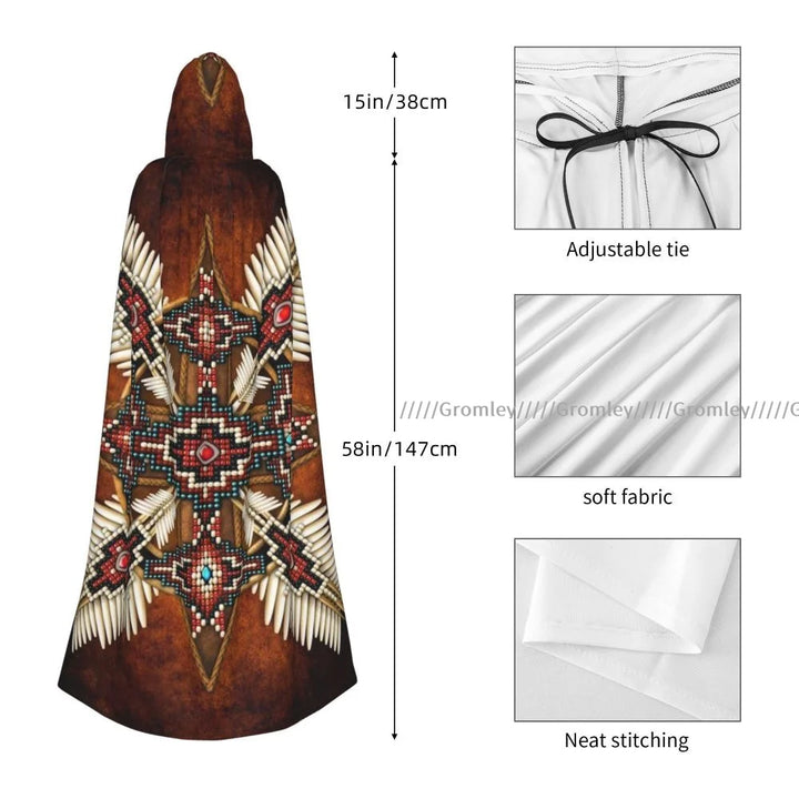 Witch Long Hooded Robe Native Mandala Owl American Halloween Cloak Cosplay Costumes for Adult