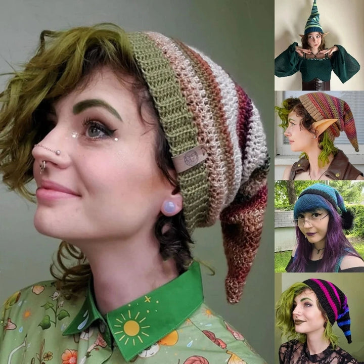 Women Winter Beanie Cute Witch Hat Knitted Hats for Girls Long Tail Decorations Halloween Knit Hat for Teens Adults