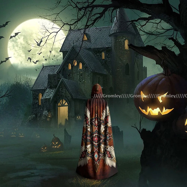 Witch Long Hooded Robe Native Mandala Owl American Halloween Cloak Cosplay Costumes for Adult