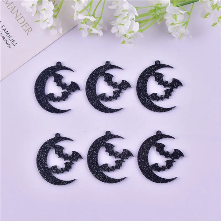 10pcs/pack Halloween Black Moon Bat Charms Pendant for Earring Necklace Jewelry Making Craft DIY