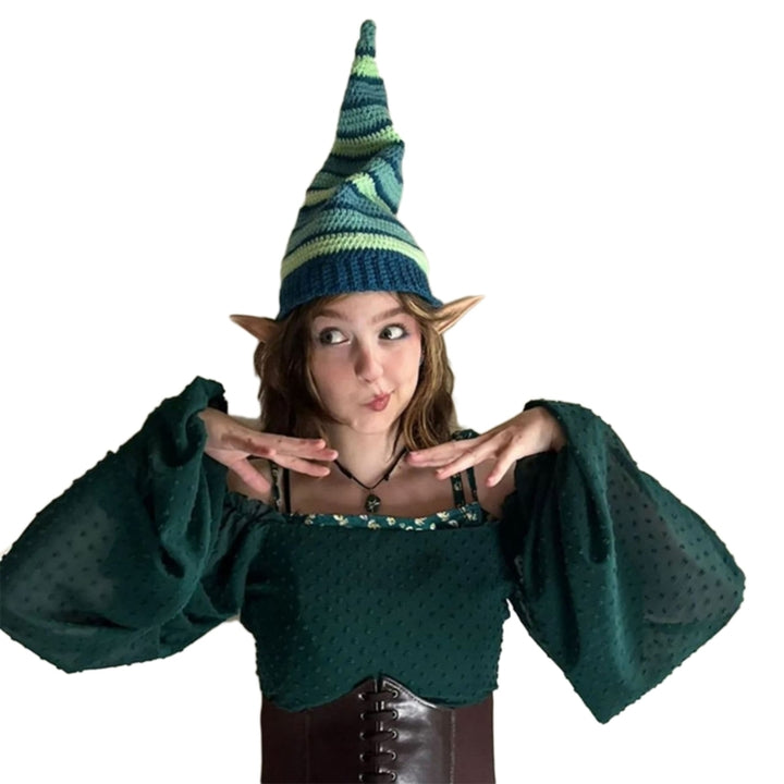 Women Winter Beanie Cute Witch Hat Knitted Hats for Girls Long Tail Decorations Halloween Knit Hat for Teens Adults