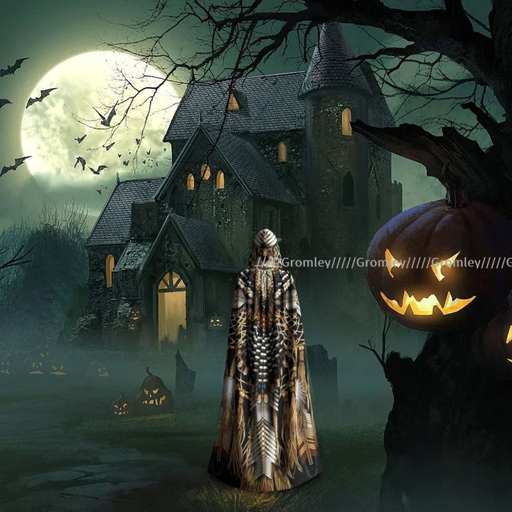 Witch Long Hooded Robe Native Mandala Owl American Halloween Cloak Cosplay Costumes for Adult
