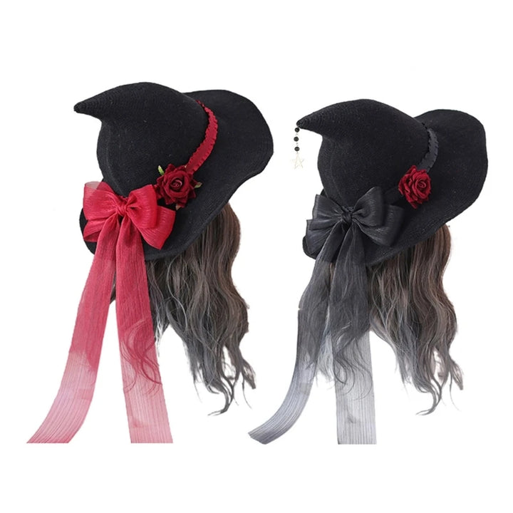 Witch Hat Rose Big Bow Adult Halloween Costume Fancy Dress for Head Decor N58F