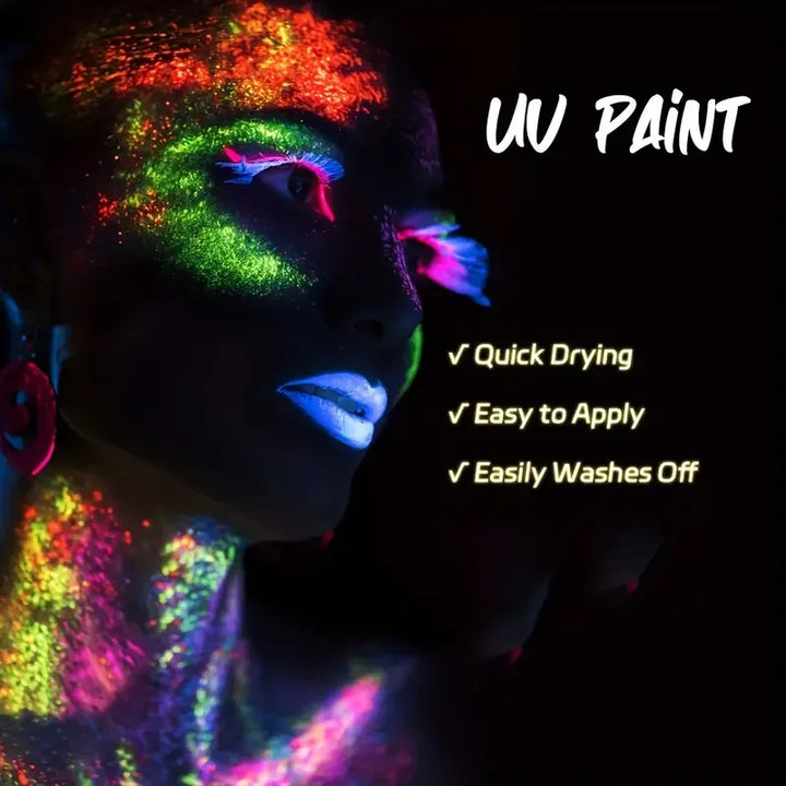 UV Body Painting Kit,6pc 25ml UV Neon Face and Body Painting Neon Fluorescent UV Black Light Body Painting Halloween Makeup