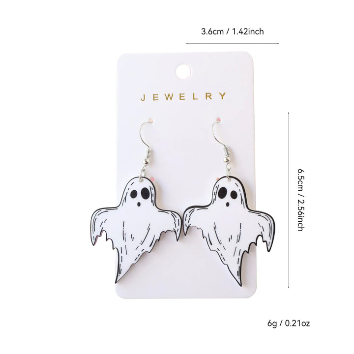 1Pair Acrylic Ghost Skull Pumpkin Earring Witch Hat Ear Pendant for Women Cartoon Ear Ring Halloween Festival Holiday Party Gift