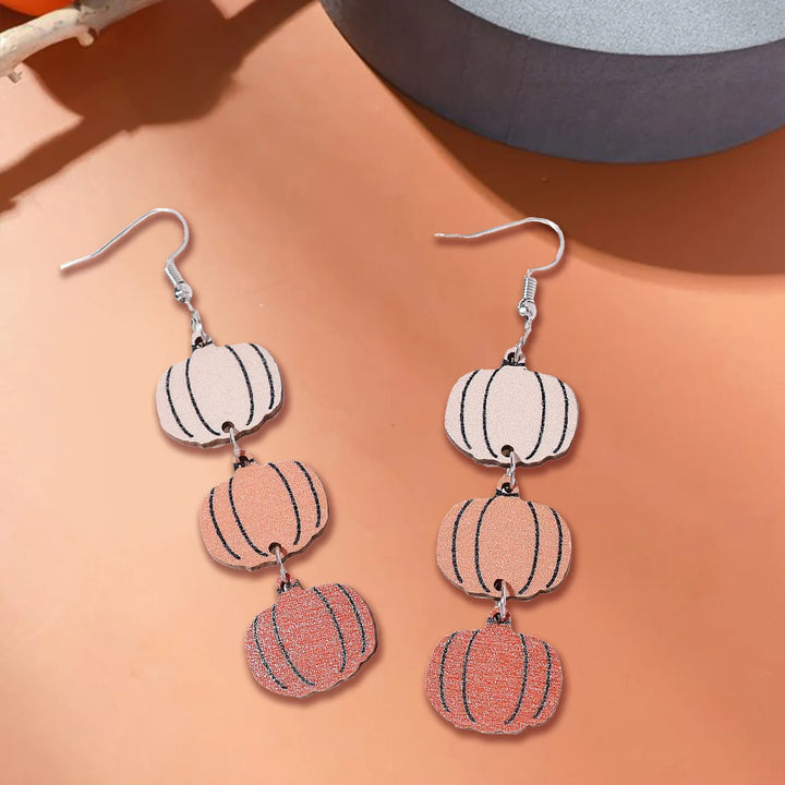 1Pair Halloween Earrings Personalized Tricolor Pumpkin Earrings Double Sided Wood Ear Rings Halloween Earrings