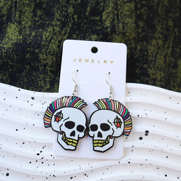 1Pair Acrylic Ghost Skull Pumpkin Earring Witch Hat Ear Pendant for Women Cartoon Ear Ring Halloween Festival Holiday Party Gift