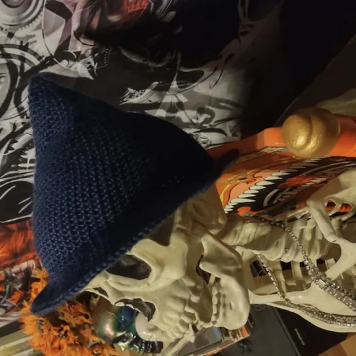 Y1UB Crochet Witch Hat Women Men Halloween Props Wizard Hat Role Play Party Headgear