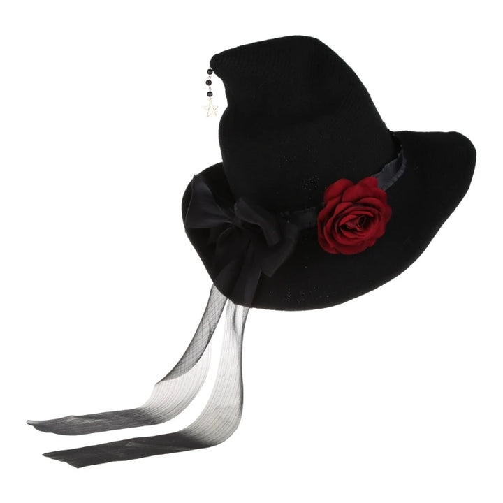 Witch Hat Rose Big Bow Adult Halloween Costume Fancy Dress for Head Decor N58F