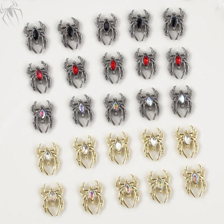 10PCS Luxury Alloy 3D Spider Nail Art Charms Rhinestones Jewelry Accessory Parts For Halloween Nail Decoration Manicure Supplies