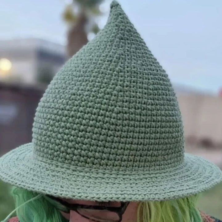 Y1UB Crochet Witch Hat Women Men Halloween Props Wizard Hat Role Play Party Headgear