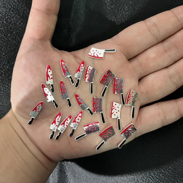10PCS Halloween Ornaments 3D Metal Nail Art Decorations Black Skull Spider Hand Skeleton Design Jewelry DIY Decor Accessories &*